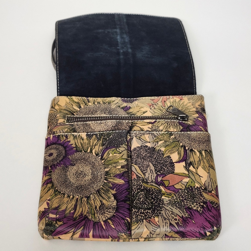 Patricia Nash Purple Sunflower Avellino Leather Crossbody Flap Bag Rare - Picture 3 of 9